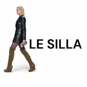 Authentic Le Silla luxury designer suede leather platform wedge tall boots sz 9